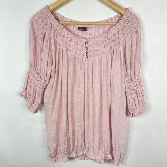 Devoted Tops - Devoted Luxury Apparel  One Size  Gauze Ruched Off Shoulder Blouse Shirt Pink